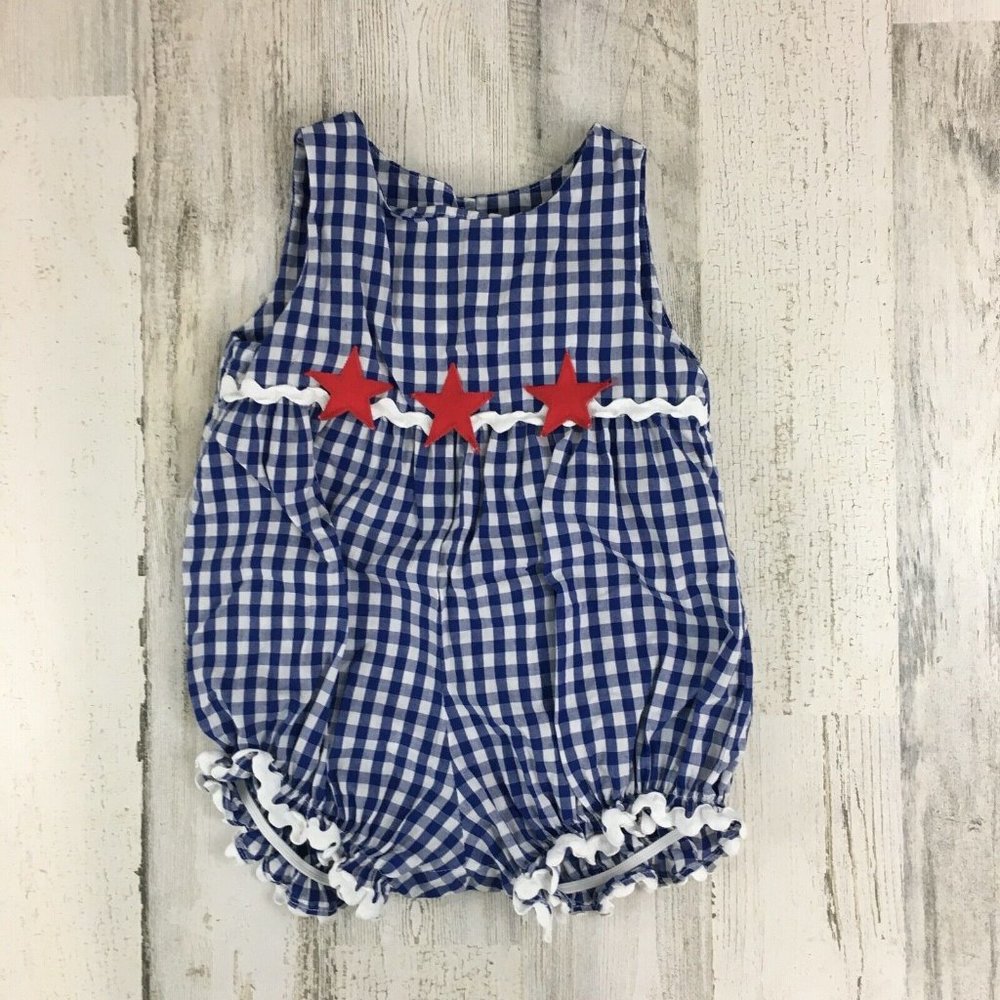 Funtasia Too Girls Red White Blue Patriotic Bubble Romper 12 M